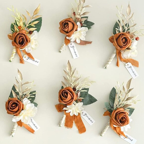 Set of 6 Terracotta Wedding Boutonniere for Men Artificial Flowers for Wedding G - Picture 9 of 9